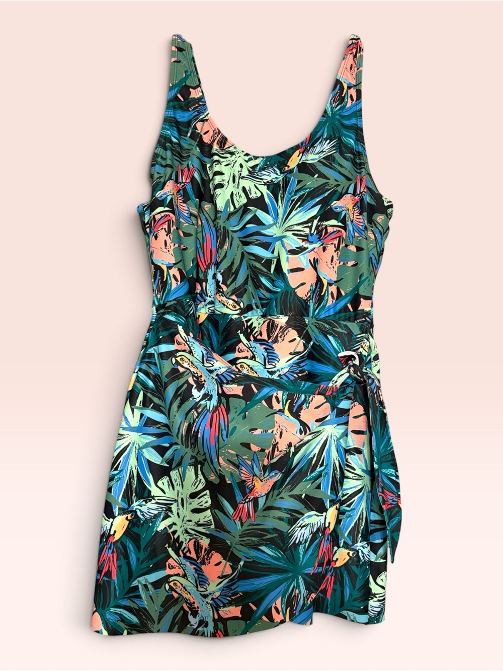 Tahari Green Multi Tropical One-Piece Swim Dress